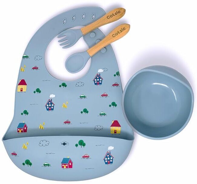 Baby Feeding Set | Silicone Bib, Suction Bowl, Spoon& Fork | BPA Free Food Grade - Silicone-image-46