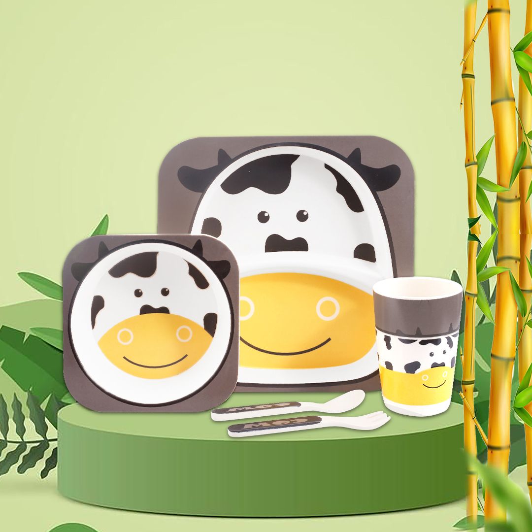 Bamboo Fiber Eco Friendly Baby Self Feeding Dinner Utensils Set- Kids Toddlers and Babies, Set of 5 (Plate, Bowl, Cup, Spoon, Fork)Bamboo Fiber-image-35