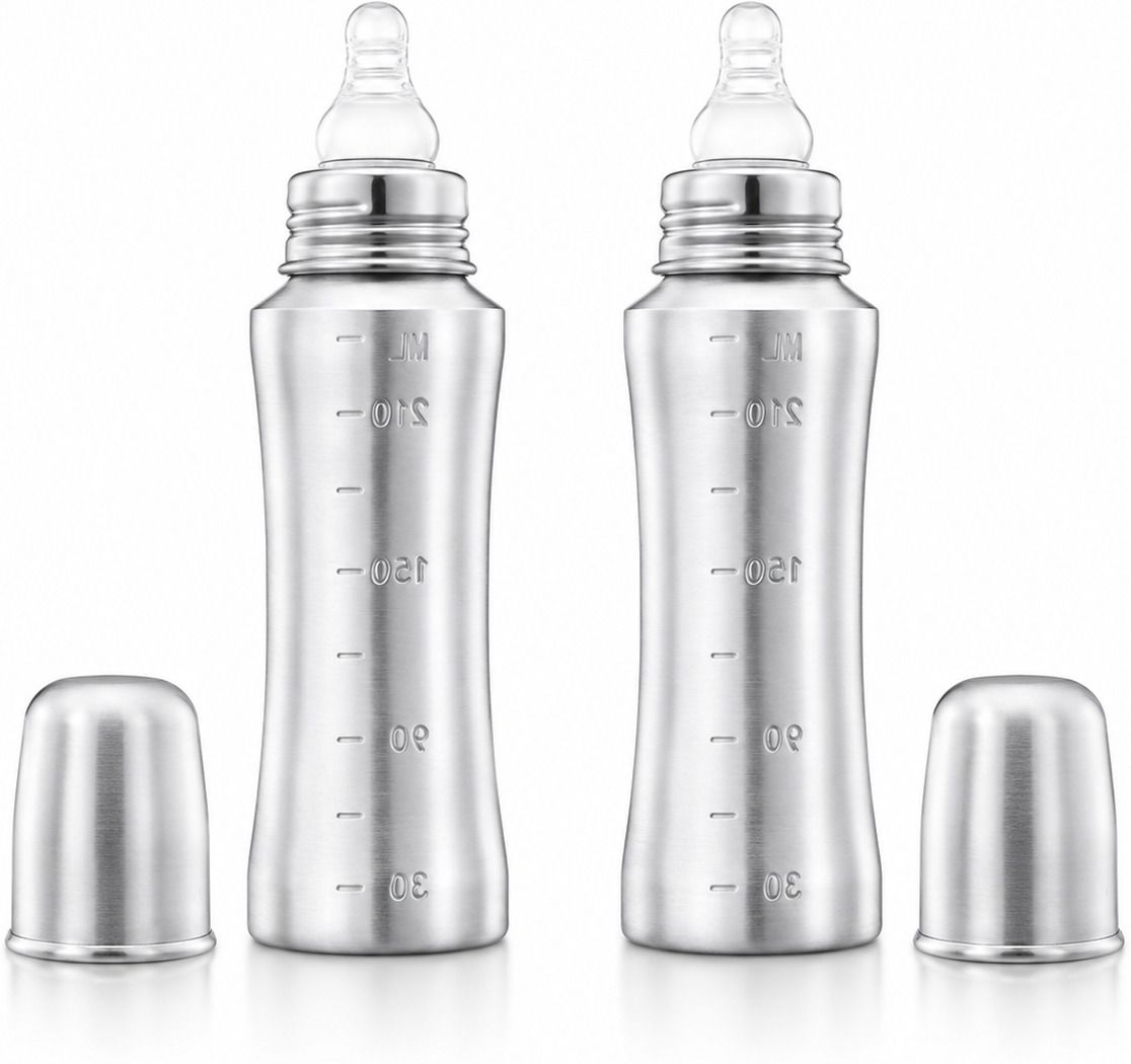 babepanda Premium 304 grade Stainless Steel Milk Bottles (Pack of 2) - Stainless Steel-picture-1