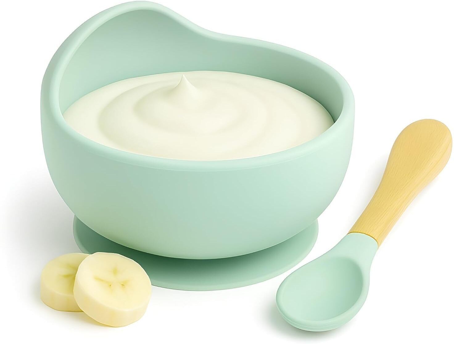 Silicone Baby Feeding Bowl with Spoon - Food Grade Silicone, Wood-image-11