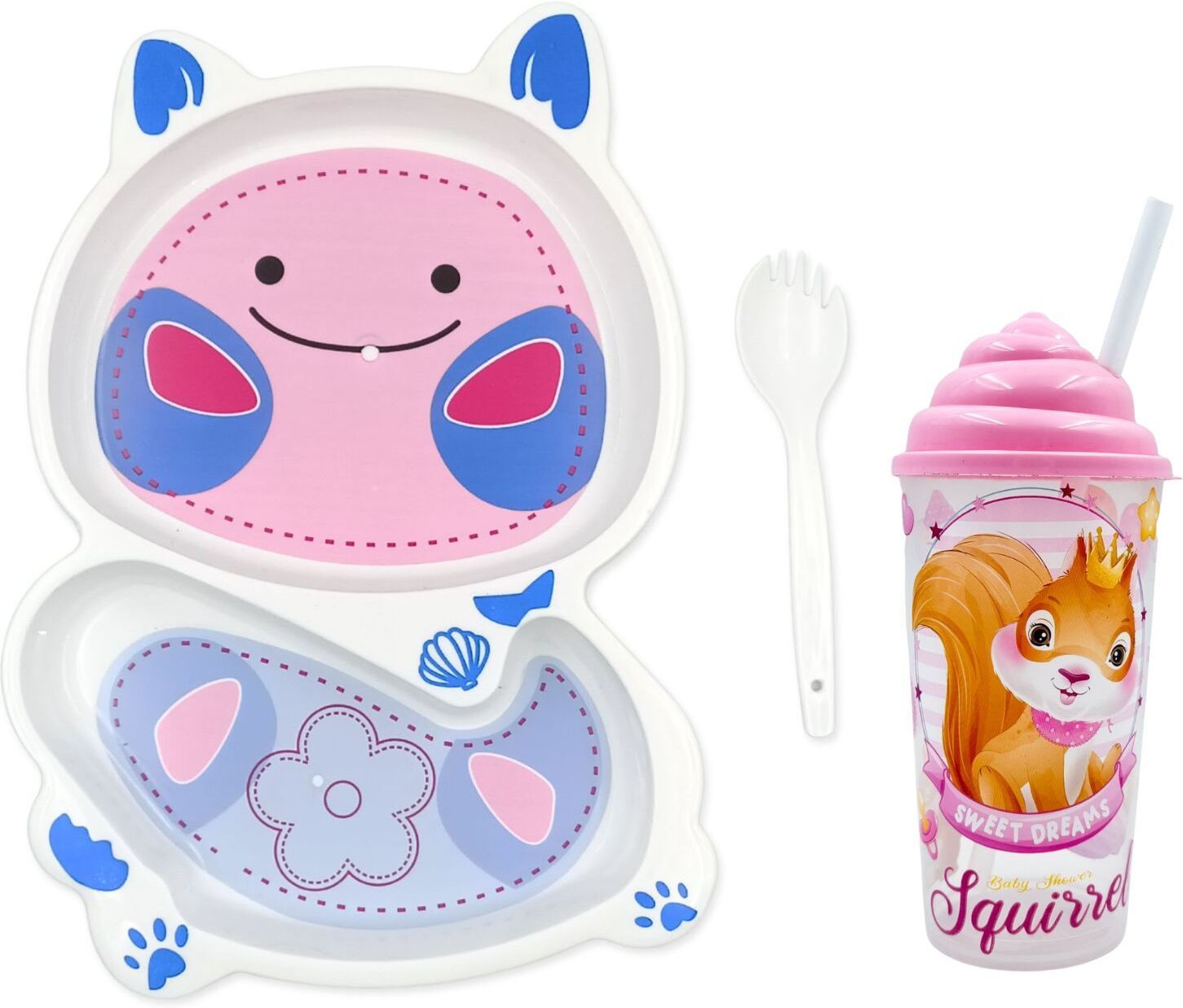 Kitty Kids Feeding Plate with Cone Sipper & Plastic Fork Combo - Plastic-image-8