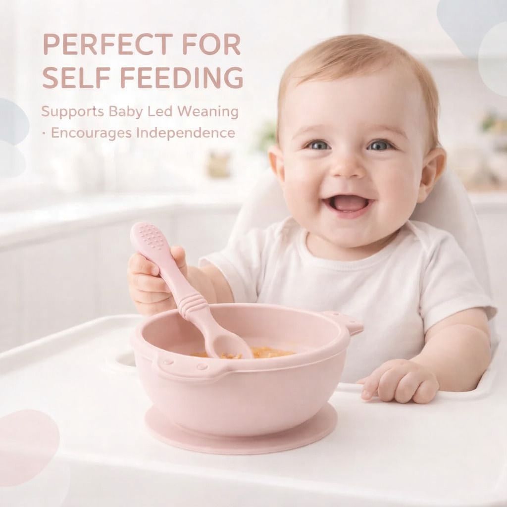 100% Food Grade Silicone Baby Feeding Bowl and Spoon Set - SILICON-image-31