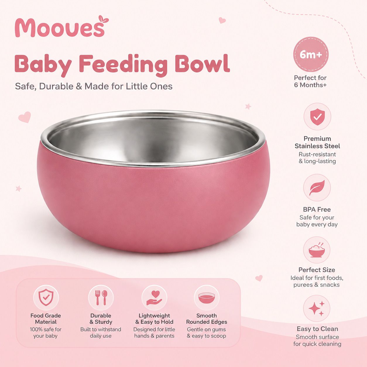 mooues Baby Feeding Bowl Stainless Steel Inner BPA Free Toddler Weaning Bowl Safe Bowl - SILICONE-picture-2