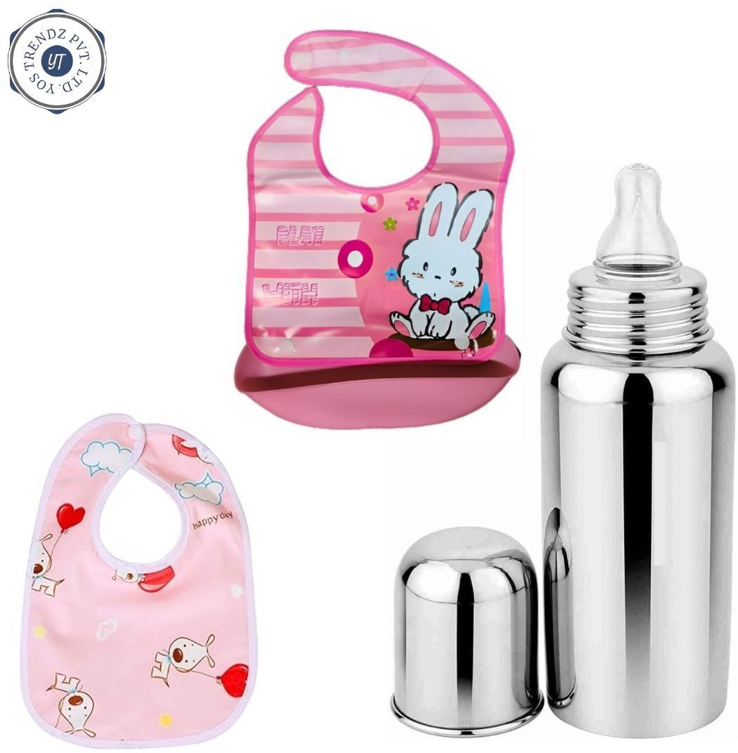 Complete Baby Feeding Kit steel Bottle, Bibs, Food Catcher Bib- Silicone-image-46
