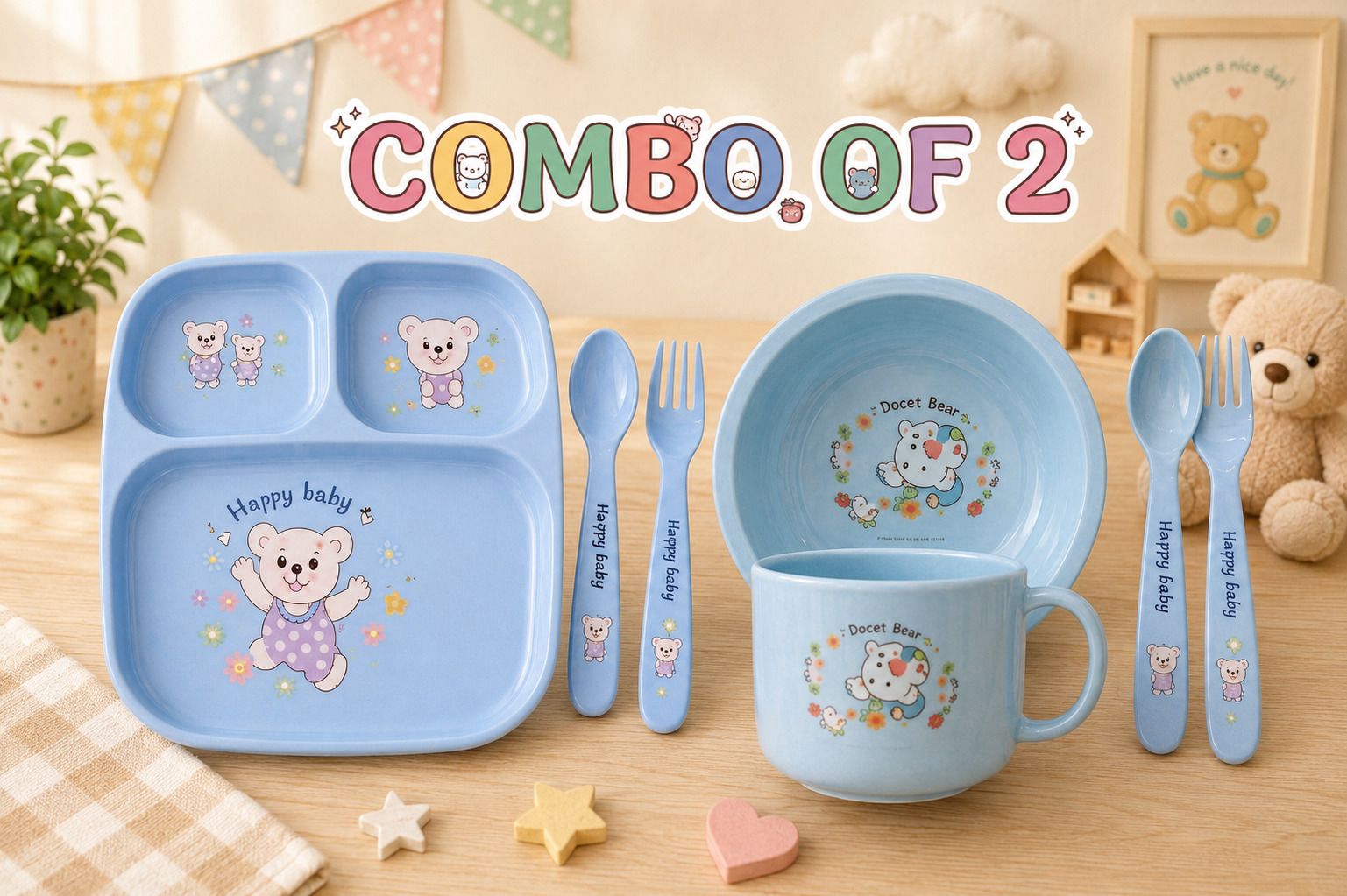 Kids Feeding Set Combo Pack of 2 Dinner set - plastic-image-17