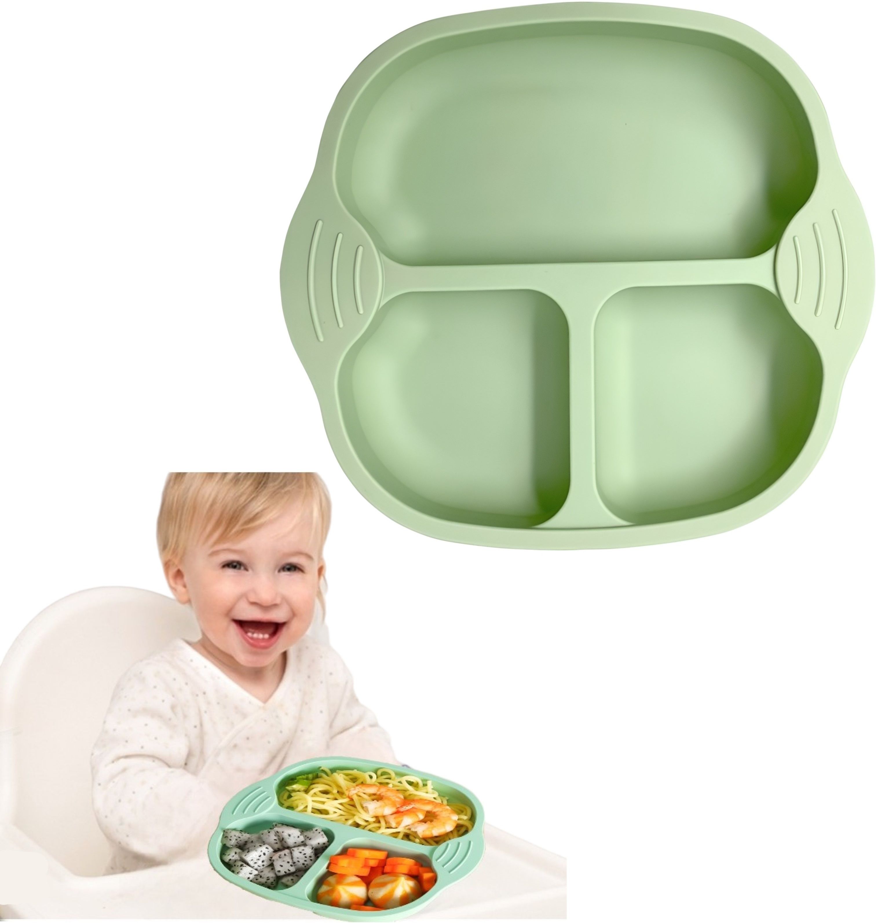 Silicone Baby Food Plate, Divided, Suction Base Dish for Toddler Infant Kids- Food-Grade Silicone