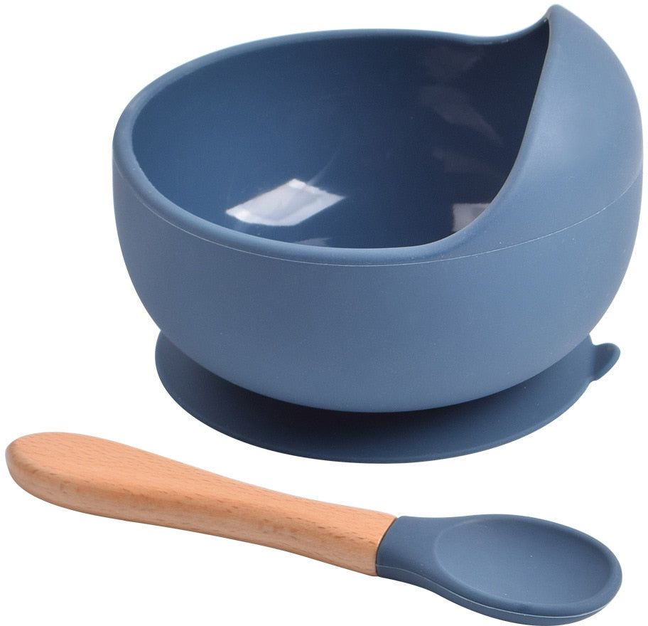 Self-Feeding Silicone Baby Bowl & Spoon, Curved Walls | Upgrade Strong Suction- Hygienic Food Grade Silicone & Wooden-image-26
