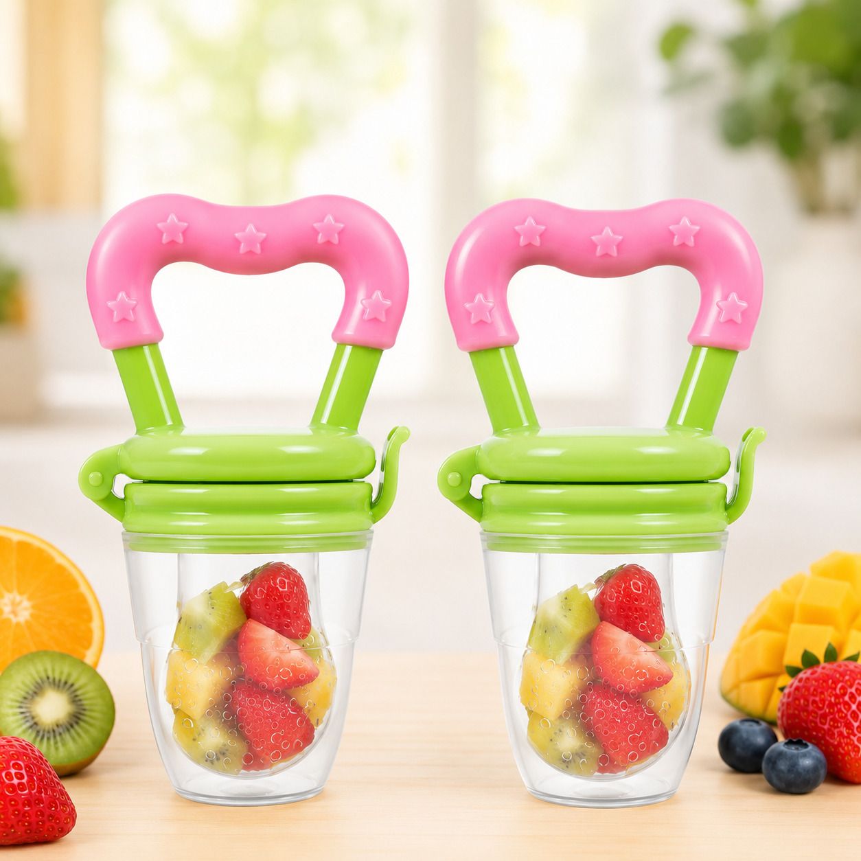 Baby Fruit Feeder Set of 2 for Infants | Silicone Food Feeder & Teething Soother - Silicon, Polypropylene (PP)-image-18