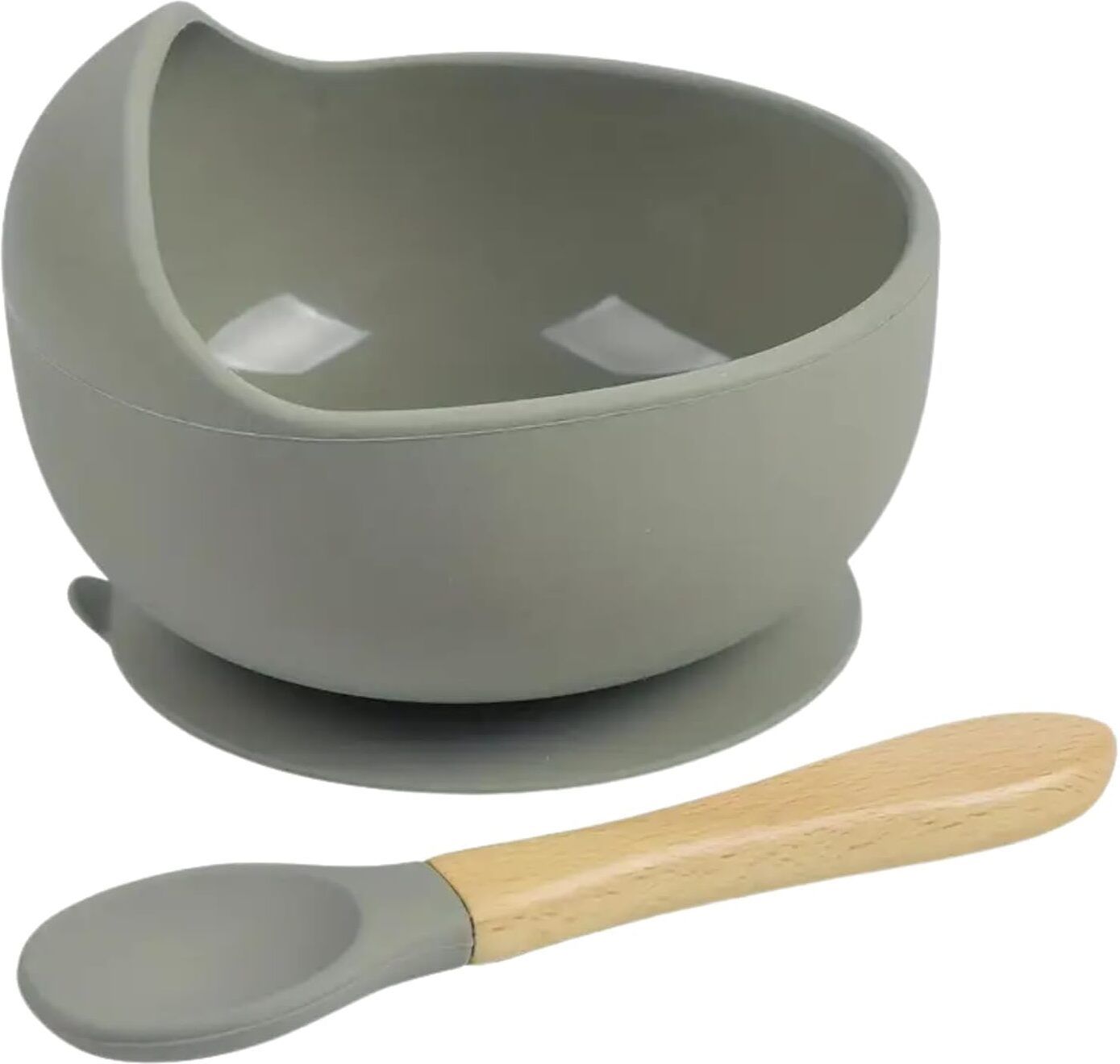 Silicon Suction Bowl Wooden Handle Spoon - Silicone-image-0