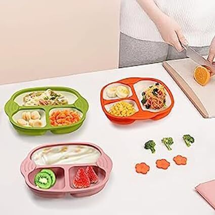 Baby Plates Unbreakable Divided Suction Plate for Rice Fruits- Silicone