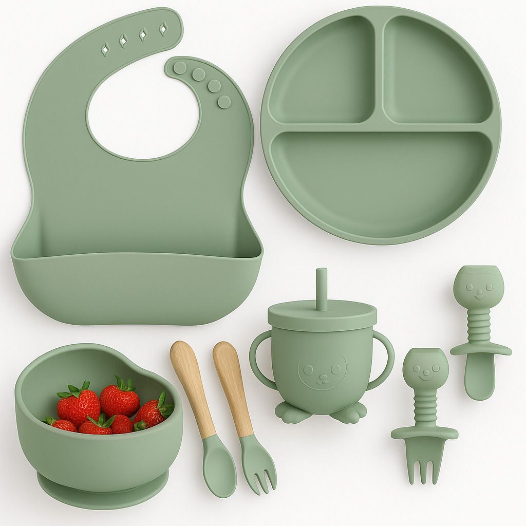 BPA Free Silicone Baby Feeding Set with Suction Plate, Bowl, Bib & Sippy Cup - Silicone-image-21