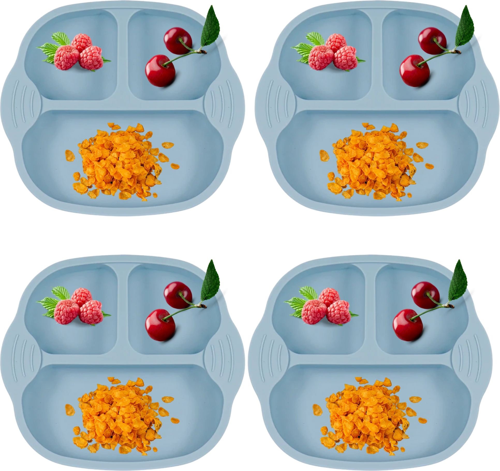 Pack of 4 Self-Feeding Baby Dish With Suction Cups,Toddler Plates,Microwave Safe- Silicone-image-18