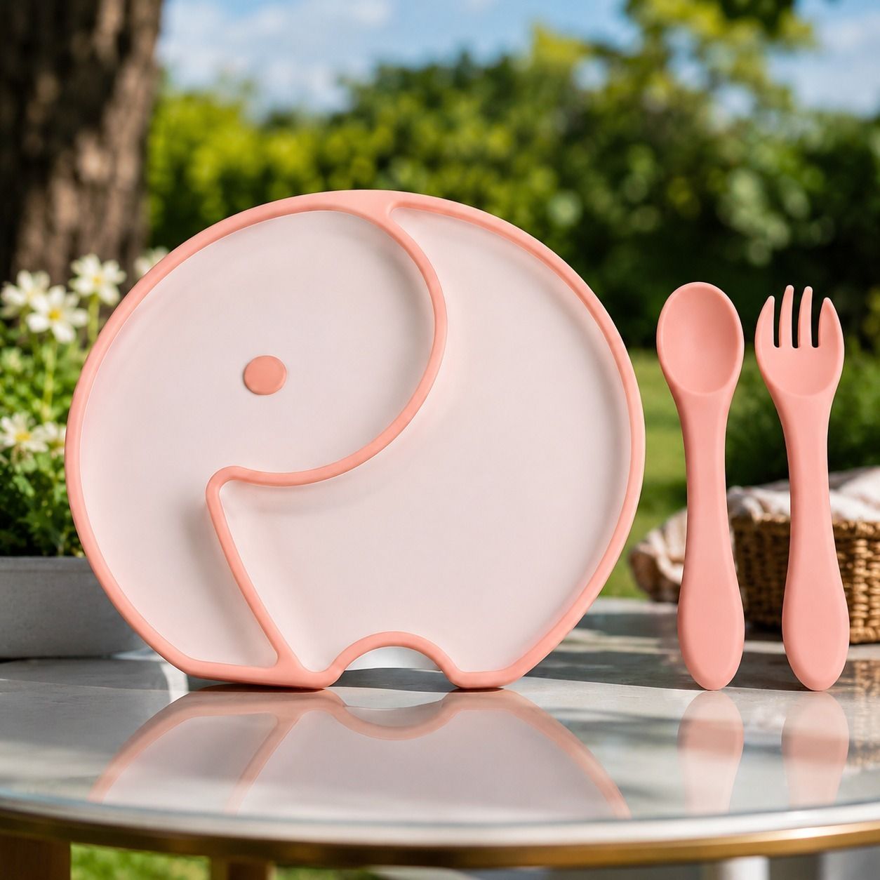Elephant Divided Toddler Plate & Utensil Set for Baby Self-Feeding - silicon-image-31