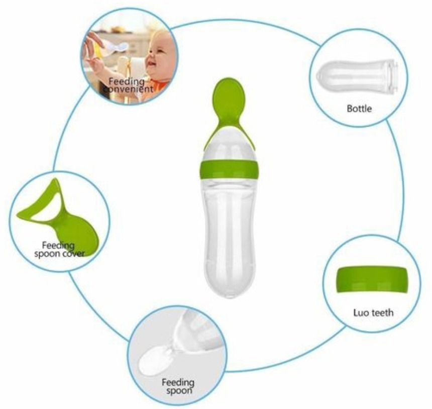 Baby Silicone Spoon Feeding Bottle/Food Feeder Bottle,90ml (Green)- Silicone-image-17