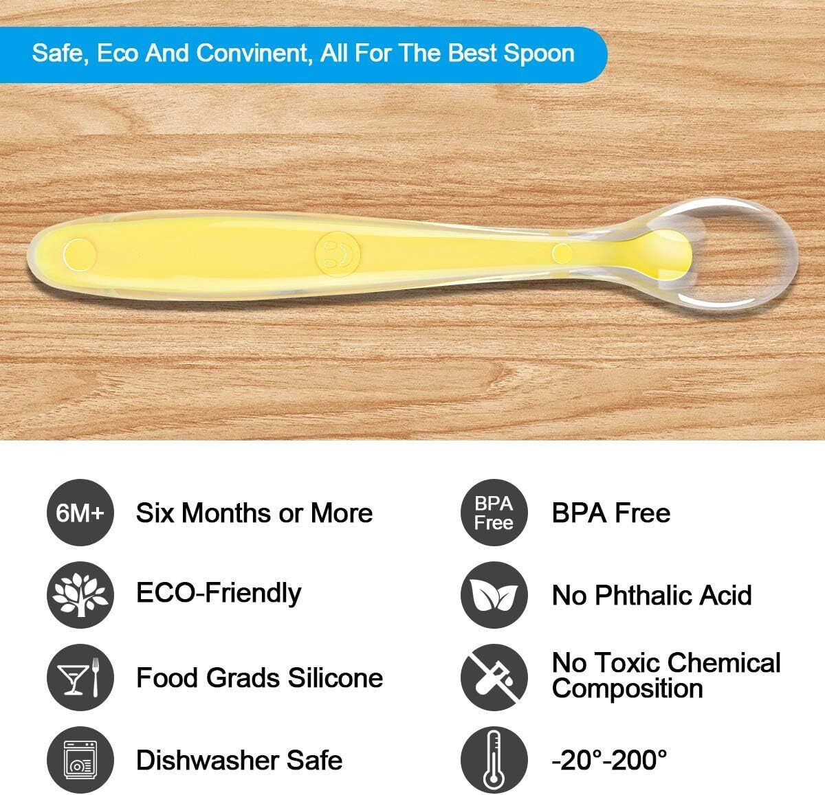Baby Feeding Spoon Set of 4 with 100% Silicone Tip, BPA Free material- Silicone-image-0