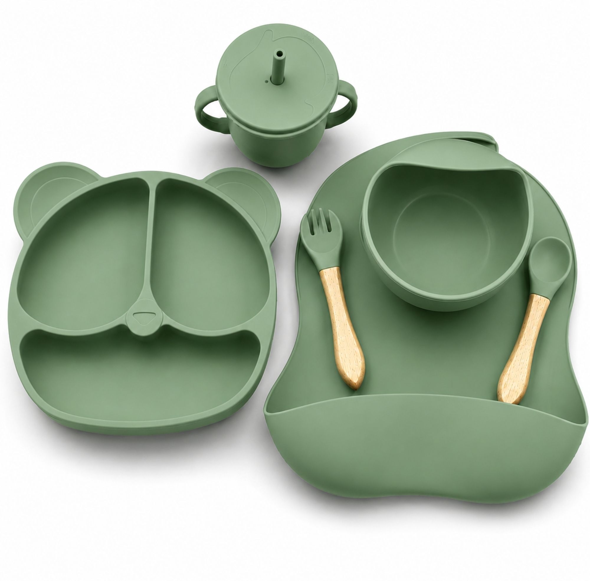 BPA Free Silicone Baby Feeding Set with Suction Plate, Bowl, Bib & Sippy Cup - Silicon-image-48