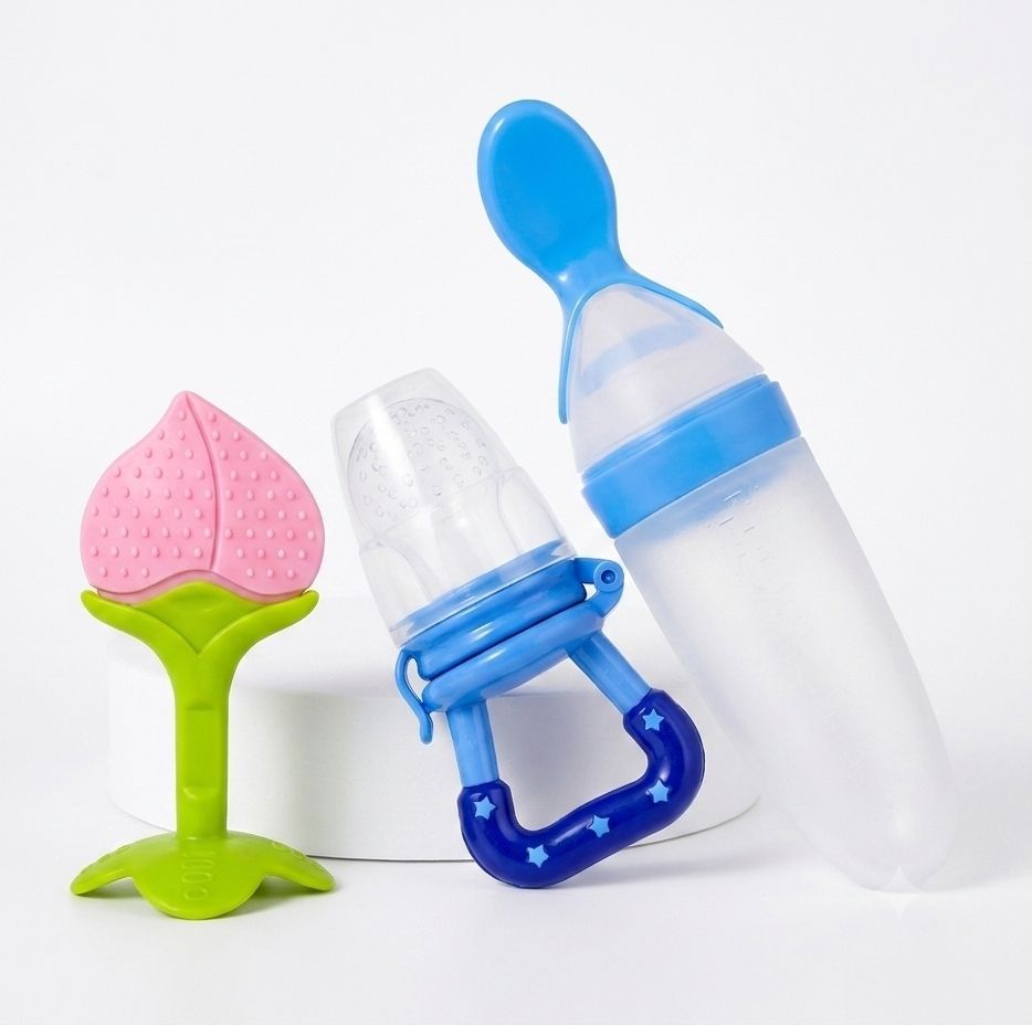 Baby Silicone Feeding Set - Fruit Teether, Nibbler Feeder & Squeeze Spoon Bottle - Food Grade Silicone||Polypropylene||BPA Free, Weaning Babies||Infants||Toddlers-image-33