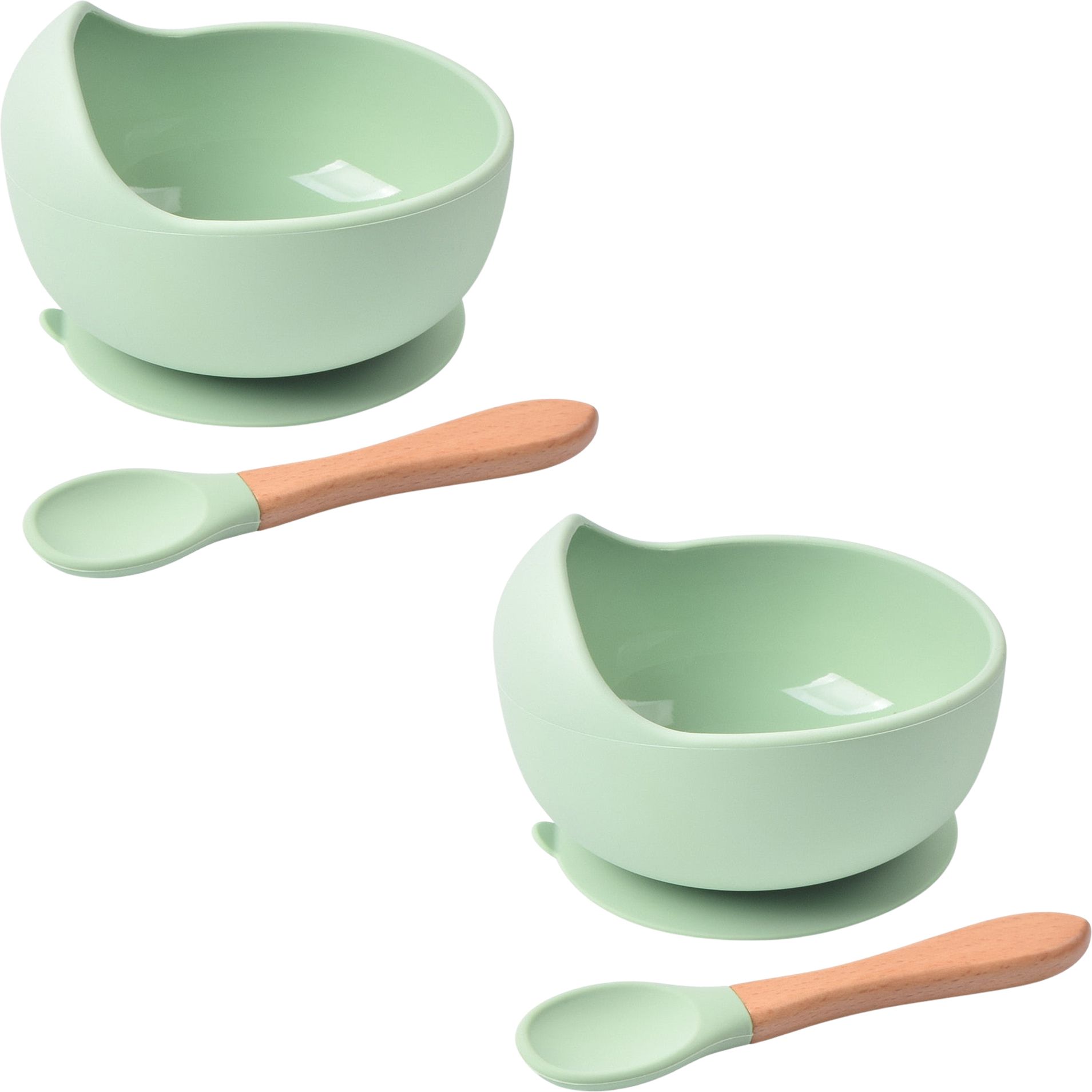 2 Pcs Self-Feeding Silicone Baby Bowl & Spoon,Curved Walls | Strong Suction Base- Hygienic Food Grade Silicone & Wooden-image-40