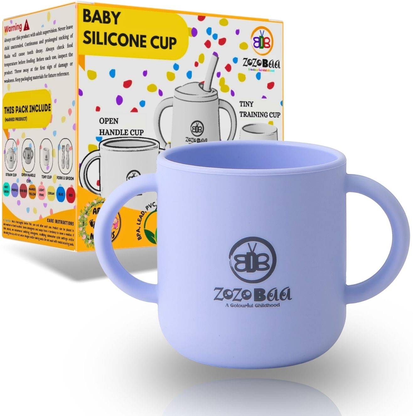 Silicone Baby Drinking Open Tiny Cup with Two Handles | Bpa-Free, Non Sippy Cup- Food Grade Silicone