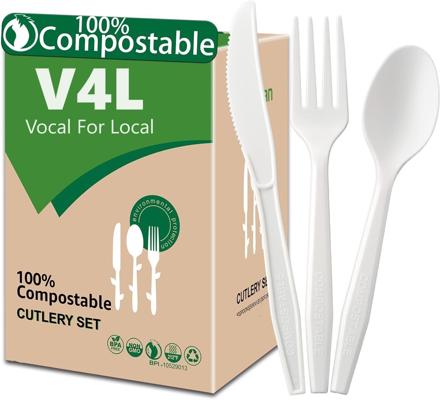 25 Forks 25 Spoons 25 Knives Disposable CPLA 6.2 in Compost Cornstarch Cutlery - Cornstarch-image-18