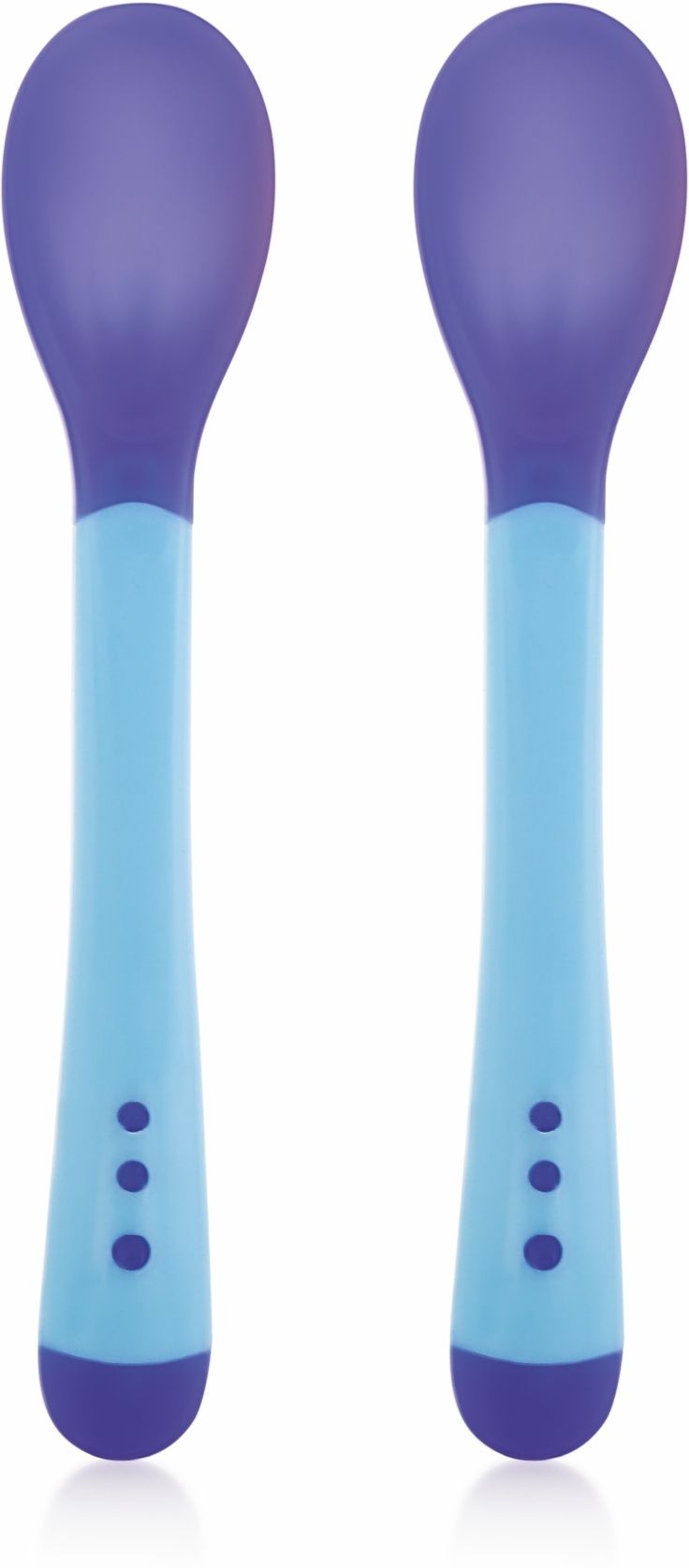 Heat Sensitive Colour Changing Soft Spoon for Feeding Baby. BPA Free. Set of 2- Handle - Plastic, Tip - Silicone