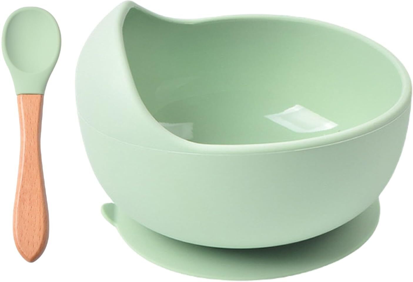 Silicone Baby Feeding Bowl and Spoon Set, Suction Base and Wooden Spoon Kit- Silicone-image-39