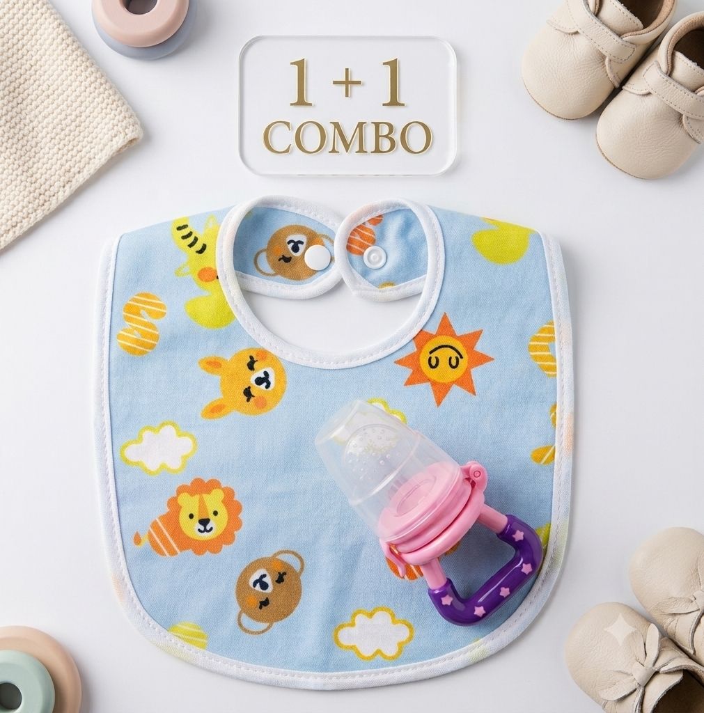 remak Baby Utensils Combo 1 Baby Feeder and 1 Baby Bibs (Multicolour) - BPA FREE PLASTIC, WATERPROOF SOFT FABRIC-picture-27