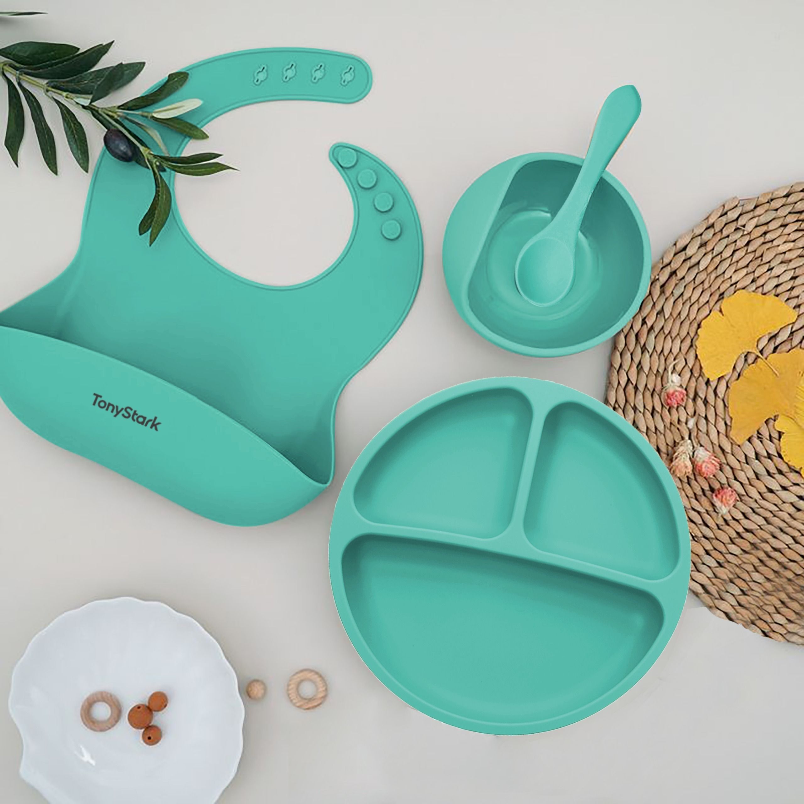 4 Pcs Silicone Baby Feeding Set, Tableware Kit - Plate, Feeding Bowl & Spoon, Bib for Kids, Toddler - Silicone-image-29