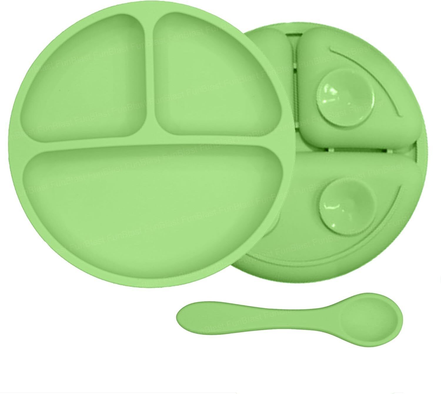 Silicone Suction Plate with Compartments & Spoon – BPA-Free Baby Feeding Set - Silicone