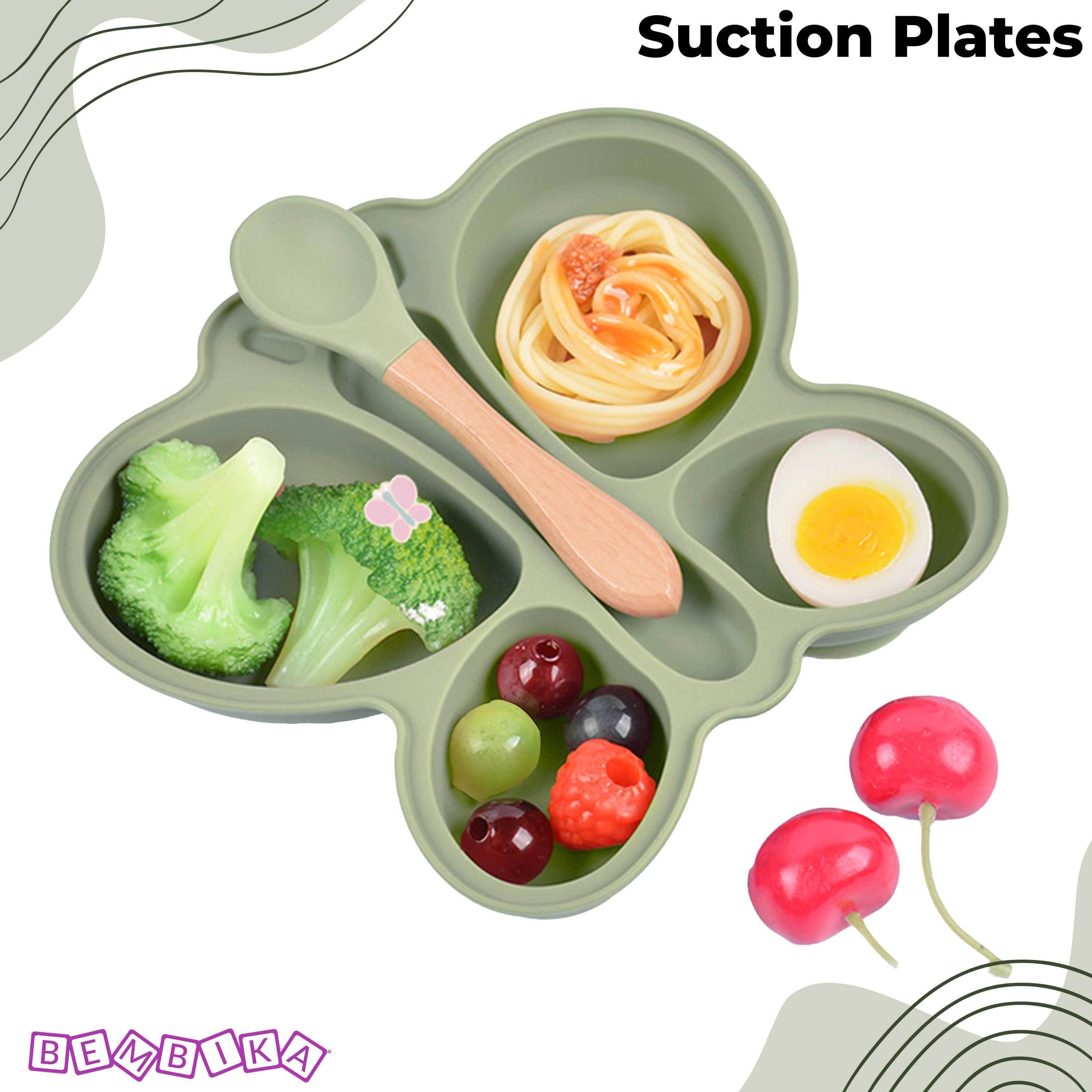 Baby Dinner Set Silicone Tableware Eating Utensils Butterfly - Olive - Silicone-image-19
