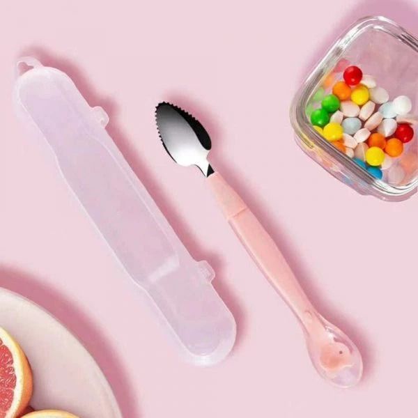 kidsy zilla Multi-Use Double Head Fruit Scraping & Soft Tip Feeding Spoon for Toddlers- BPA Free Baby Safe Plastic, 304-Food Grade Steel-picture-17