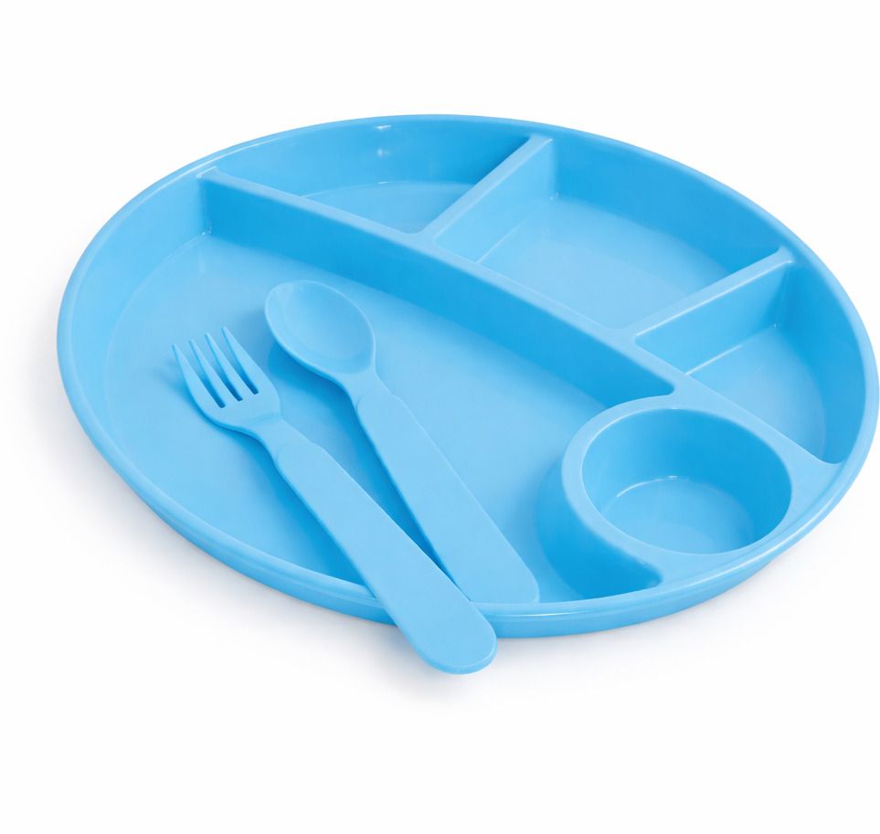 Kids Divided Dinner Plate with Spoon & Fork | BPA Free Plastic Feeding Plate | - Plastic-image-10