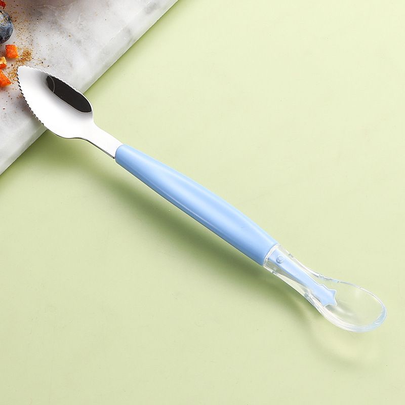 Multi-Use Double Head Fruit Scraping & Soft Tip Feeding Spoon for Toddlers - Silicone, Stainless Steel-image-17