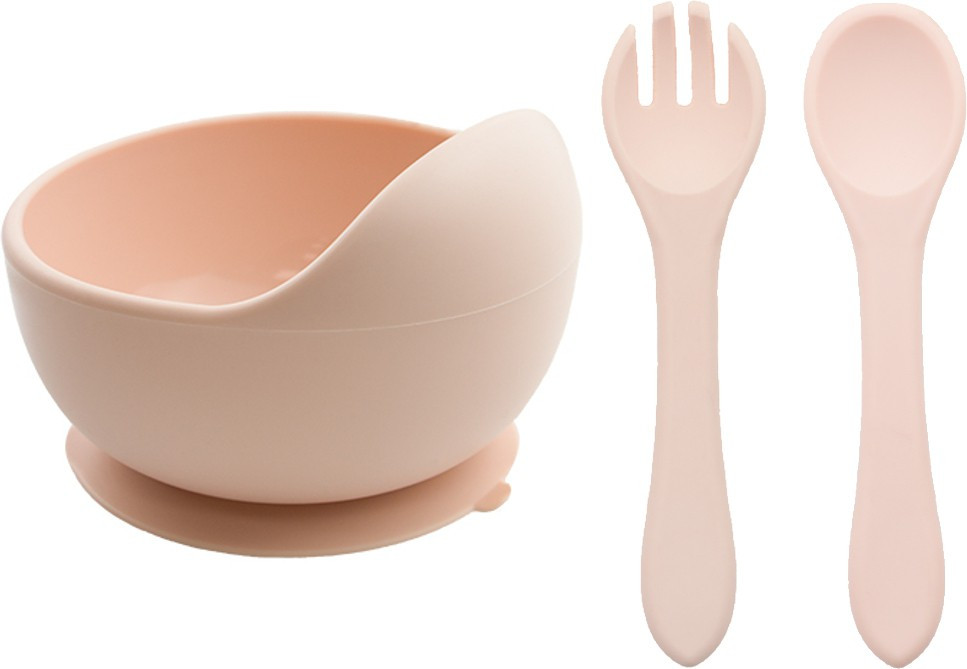guchigu Baby Feeding Bowl , Spoon & Fork Set with Suction Base Made of 100% BPA Free- silicone image 1