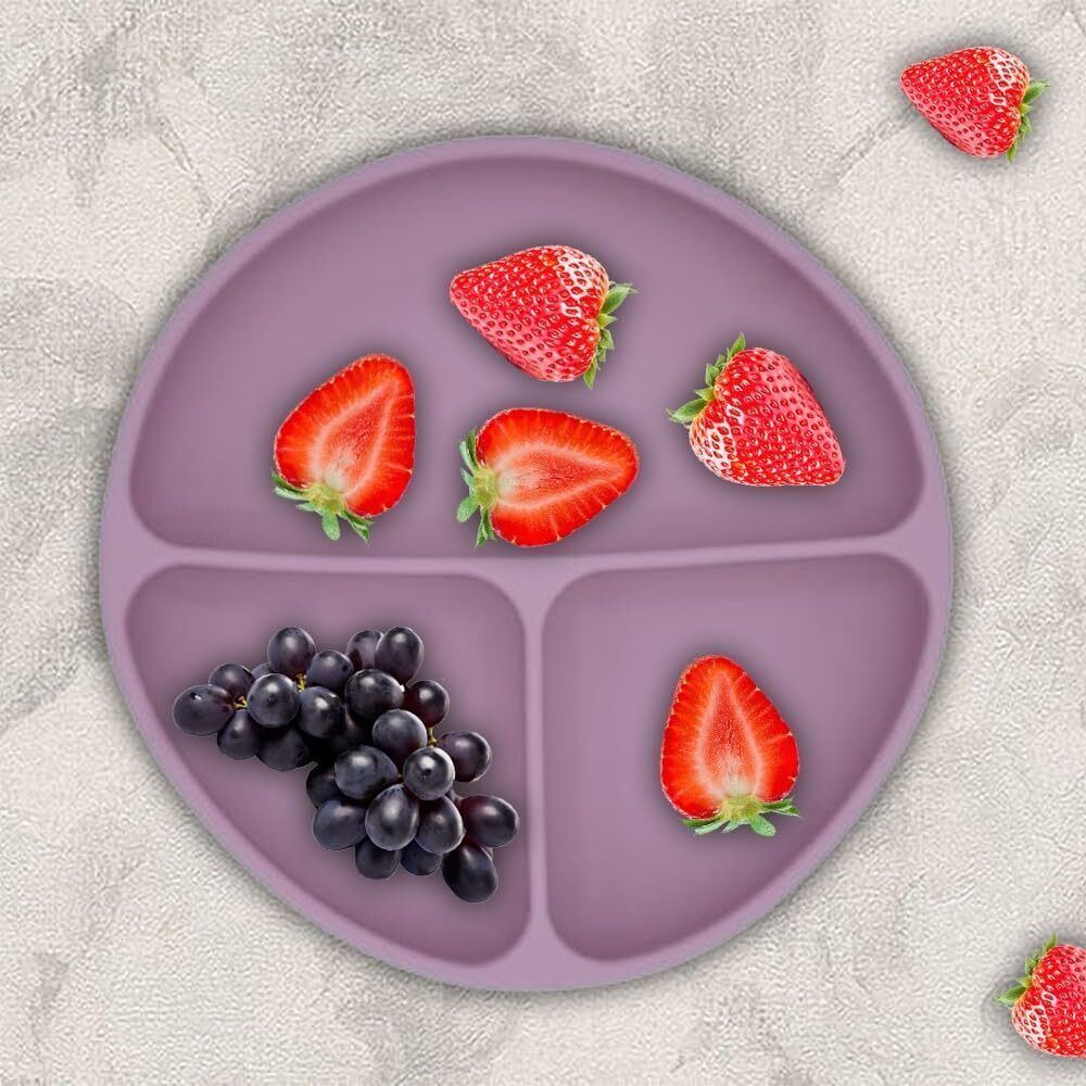 Silicone Big Suction Plates with 3 Deep Divided Sections for Babies -Pink- Silicone