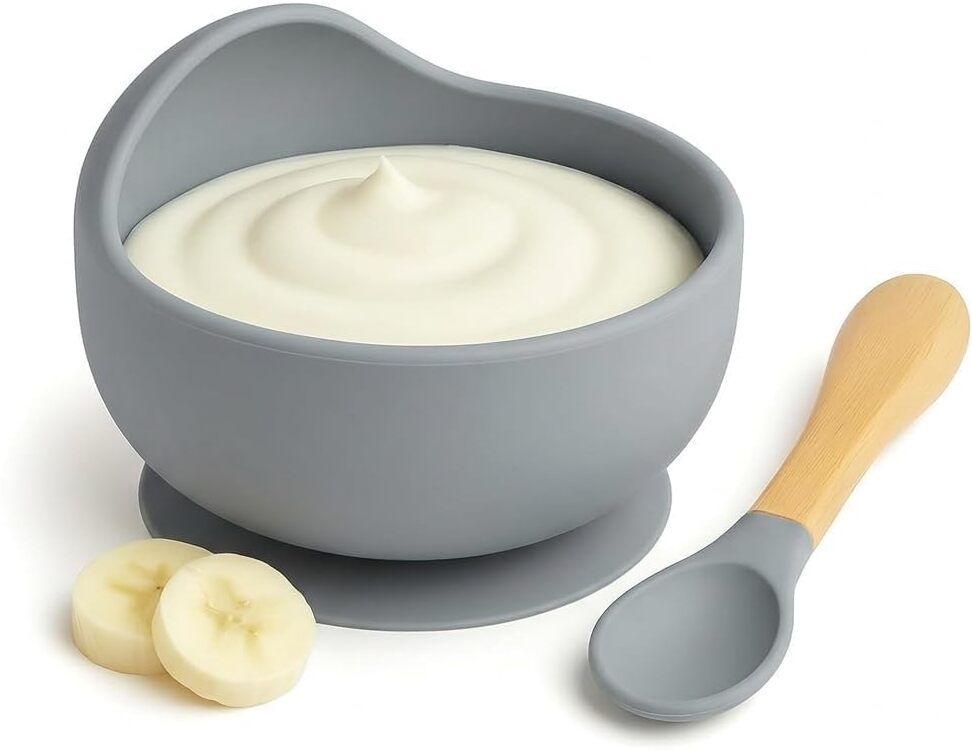 Baby Self Feeding Silicone Suction Bowl and Spoon Set, Sage Gray - Silicon, 100% Food Grade Silicone-image-26