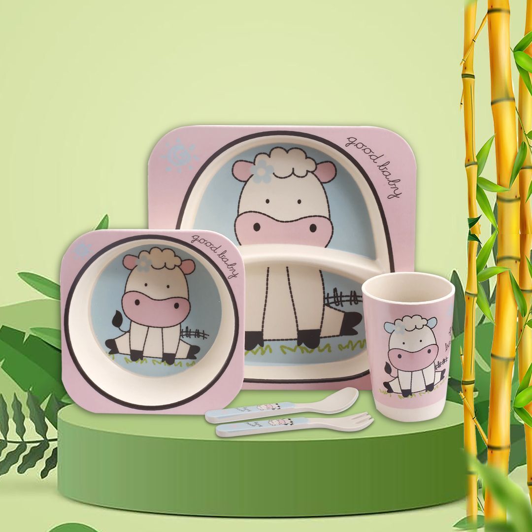 Bamboo Fiber Eco Friendly Baby Self Feeding Dinner Utensils Set - Kids Toddlers and Babies, Set of 5 (Plate, Bowl, Cup, Spoon, Fork)Bamboo Fiber-image-37