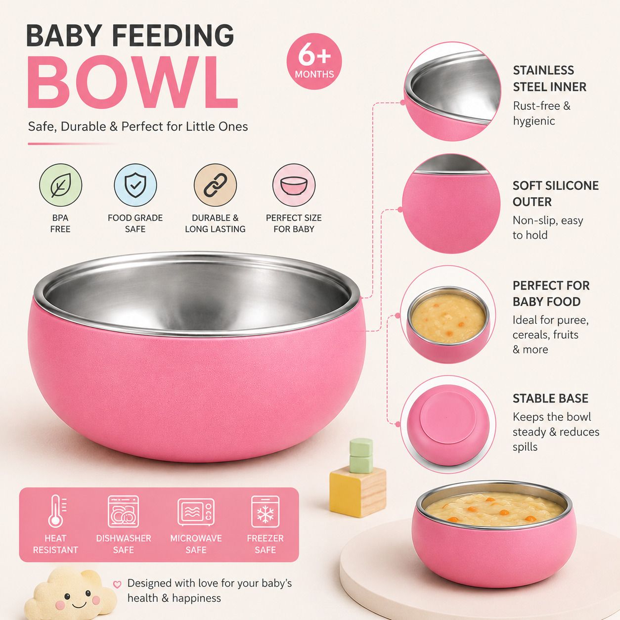 Premium Baby Feeding Bowl with Stainless Steel Inner & Silicone Outer - Silicone-image-14
