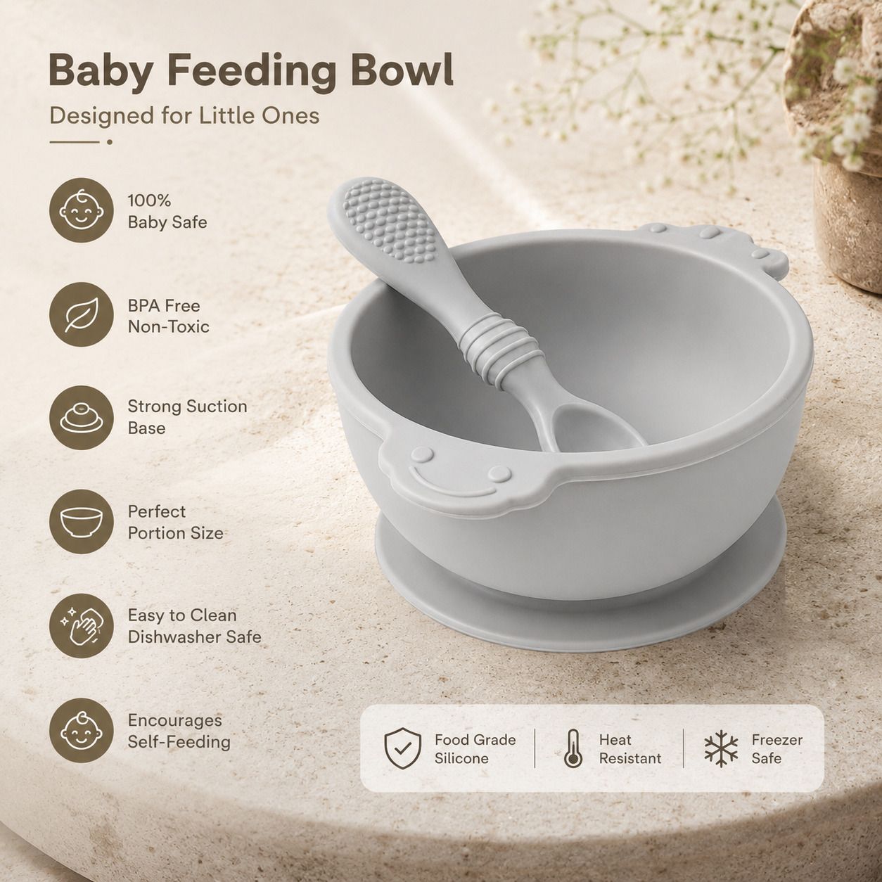 Soft Silicone Baby Feeding Bowl Set with Spoon | BPA Free Suction Bowl 6+ Months - Silicone-image-10
