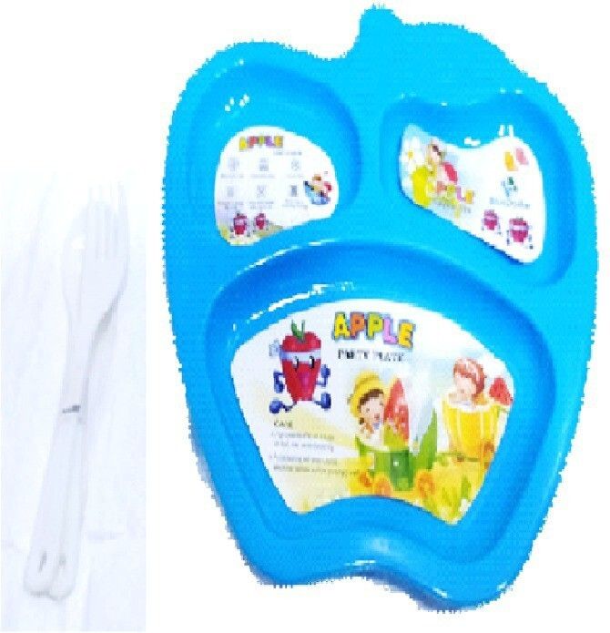 3PCS LIGHT BLUE apple Shaped Lunch/Dinner Plates With Spoon & Fork- PLASTIC-image-27
