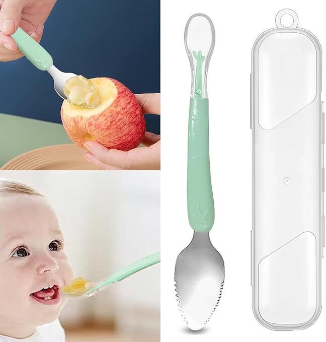 tony stark 2 in 1 Double Side Head Silicone Fruit Scrapping, Feeding Spoon for Baby&Toddler- Silicone, Steel-picture-25