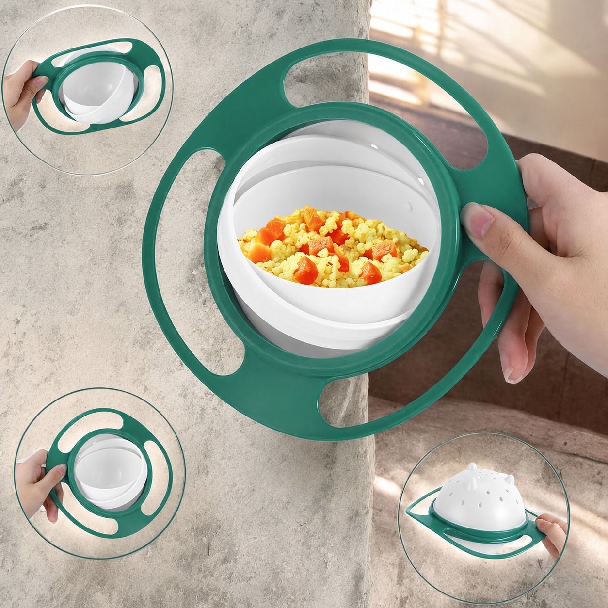 360 Degree Revolving Lunch Box for Kids - Plastic (Green) - Plastic-image-39