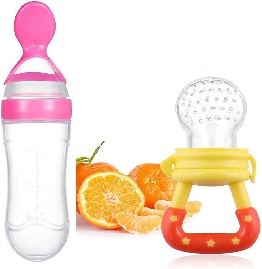 Feeding Utensil's Spoon Feeder And Fruit Feeder Combo 90ml Bottle (Color:Pink)- SILICONE-image-43
