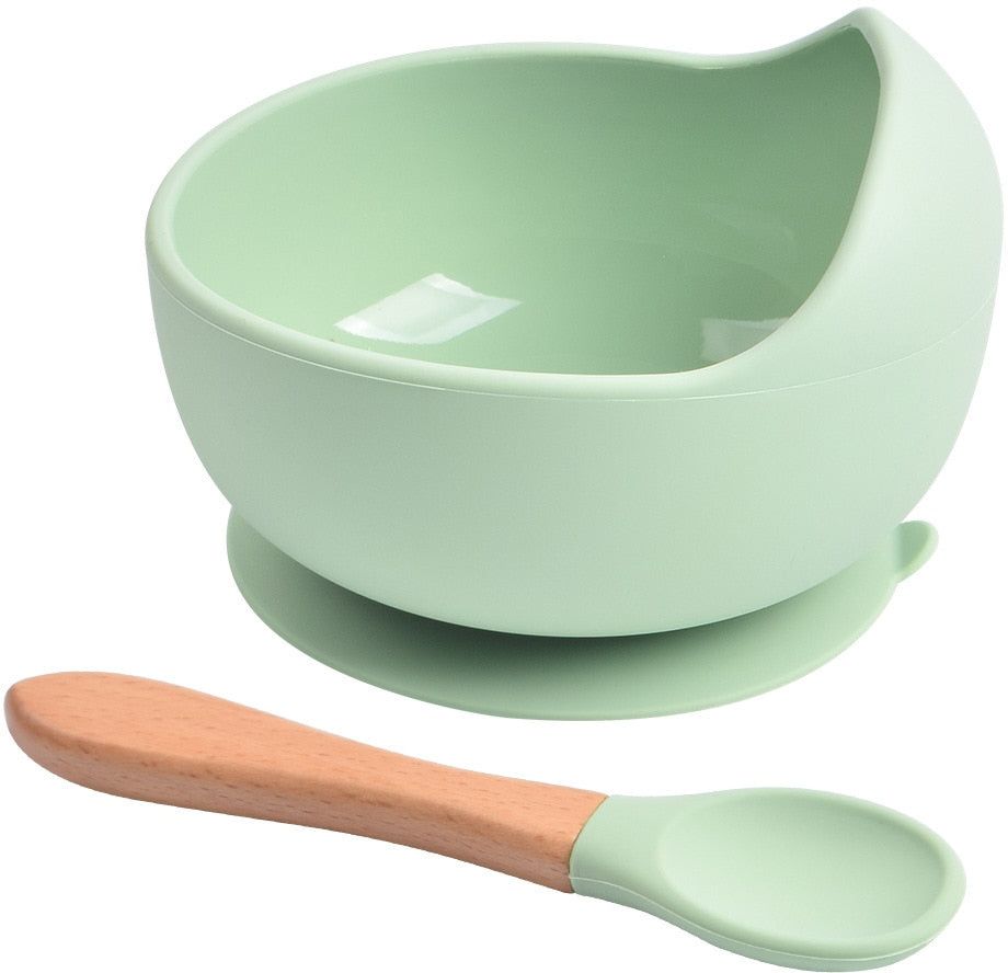 Self-Feeding Silicone Baby Bowl & Spoon, Curved Walls | Upgrade Strong Suction- Hygienic Food Grade Silicone & Wooden-image-22