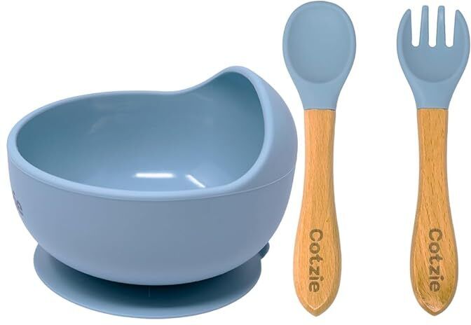 Baby Feeding Set | Silicone Bowl with Wooden Spoon & Fork | BPA Free Food Grade - 100% food grade silicone-image-45