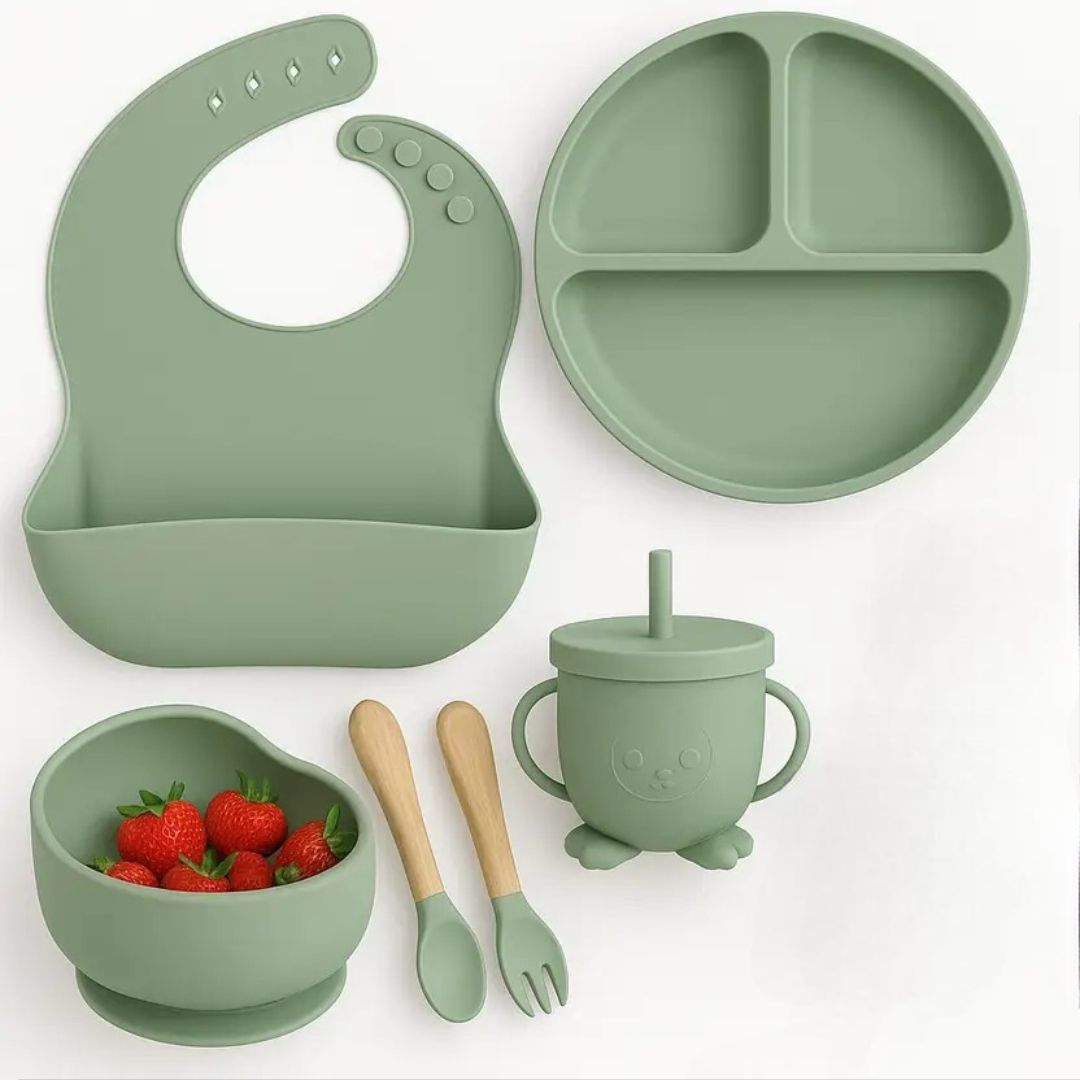BPA Free Silicone Baby Feeding Set with Suction Plate, Bowl, Bib & Sippy Cup - Silicone-image-8