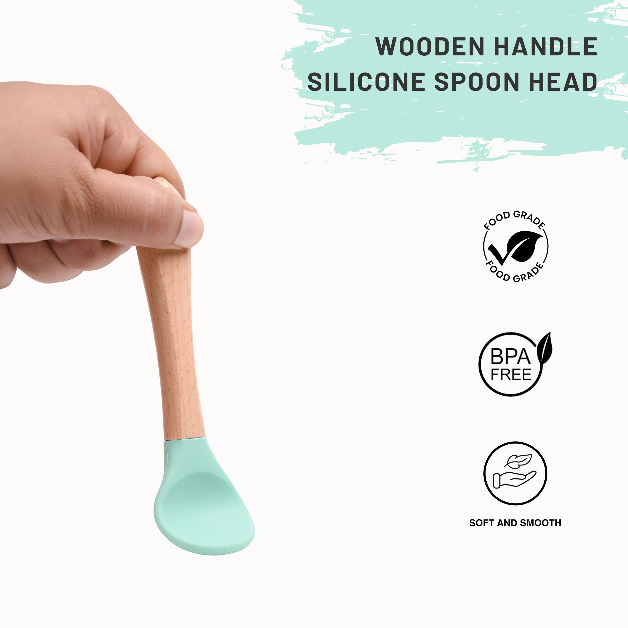 miss & chief BPA Free Silicone Spoon with Bamboo Handle for Babies/Toddlers_PG(Pack of 2)- Silicone, Bamboo-picture-47