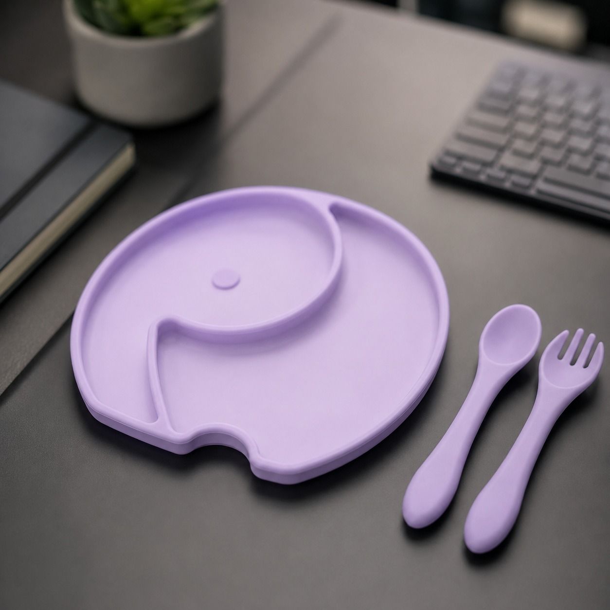 Baby Silicone Elephant Suction Plate with Spoon & Fork Toddler Feeding Set Blue - silicon-image-2