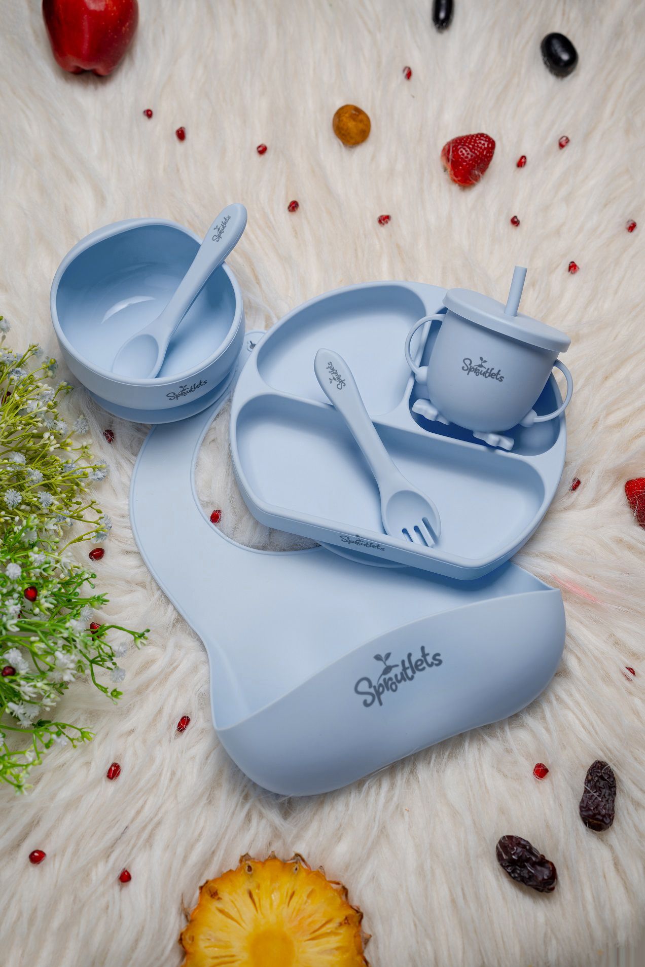 Baby Feeding Set BPA Free Baby Weaning Essential 6 pcs - Plate Bowl Bib Cup - Silicone-image-20