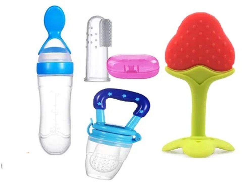 Baby Feeding 4-Combo Set | Feeder Spoon, Fruit Pacifier, Finger Brush & Teether - Silicone-image-23